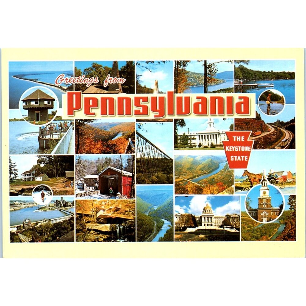 Postcard Vintage Greetings from Pennsylvania The keystone State  Unposted 6x4